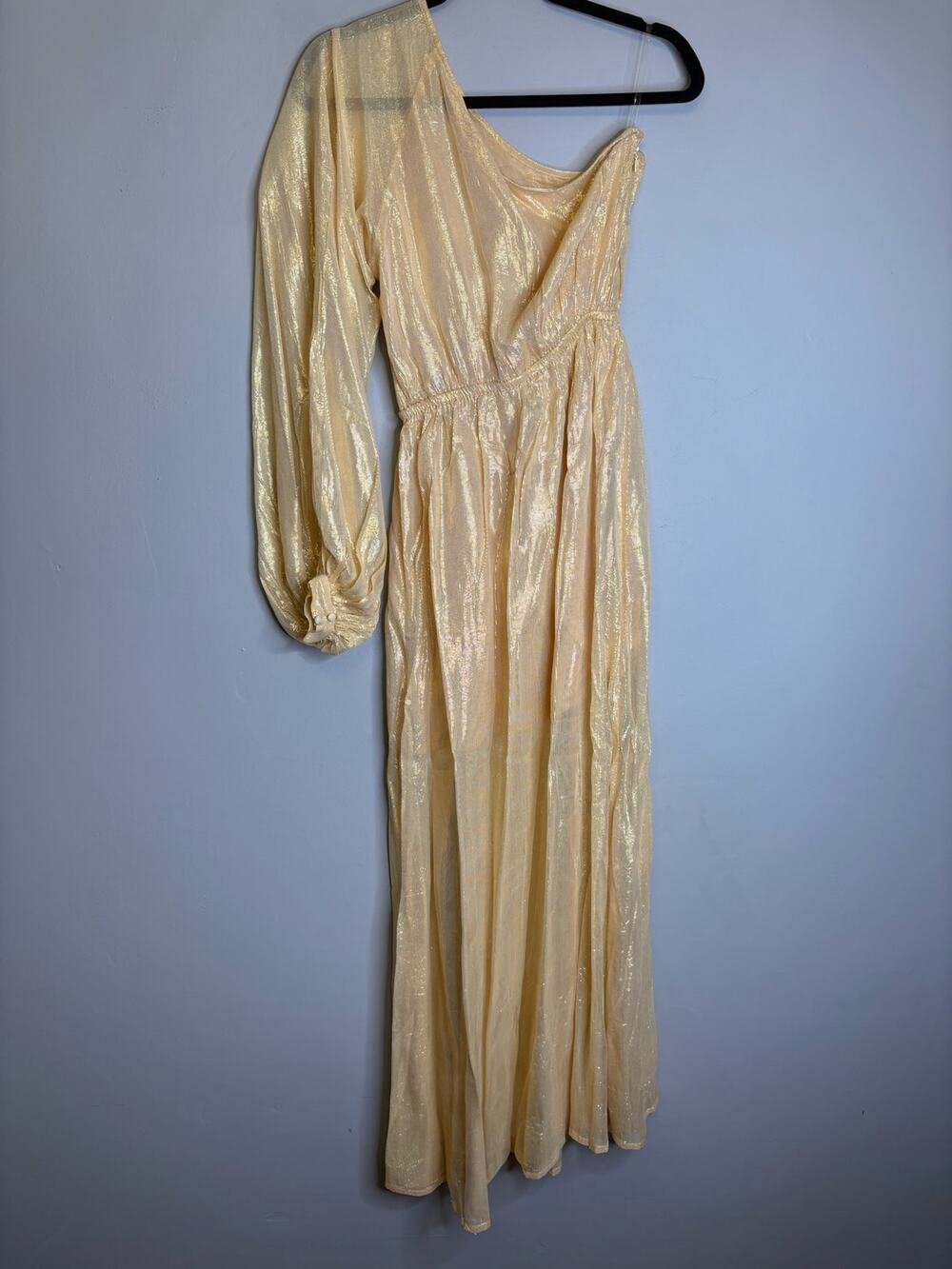 Sundress Gold Metallic Shimmer One Shoulder Midi Dress Size Small New NWT